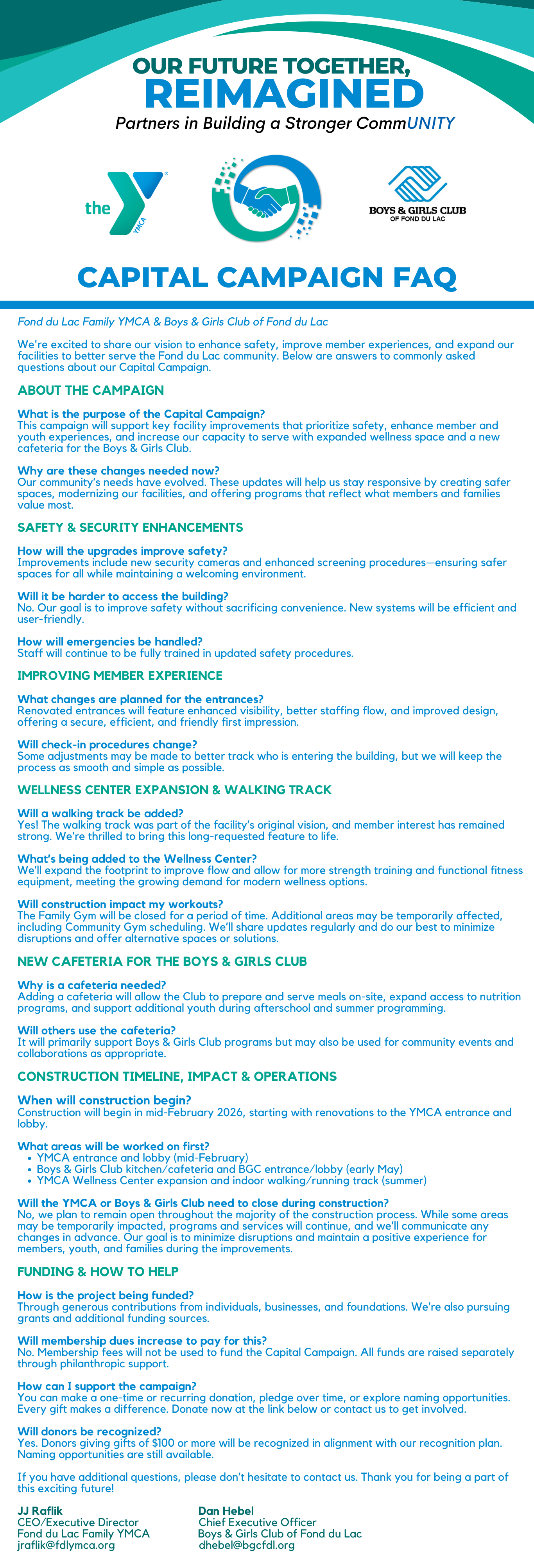 Capital Campaign FAQ information